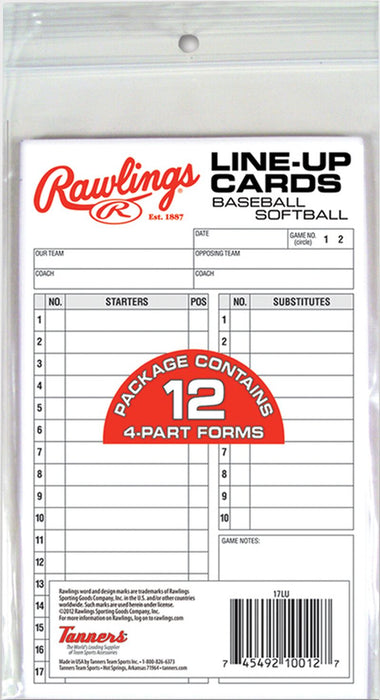 RAWLINGS LINE-UP CARDS